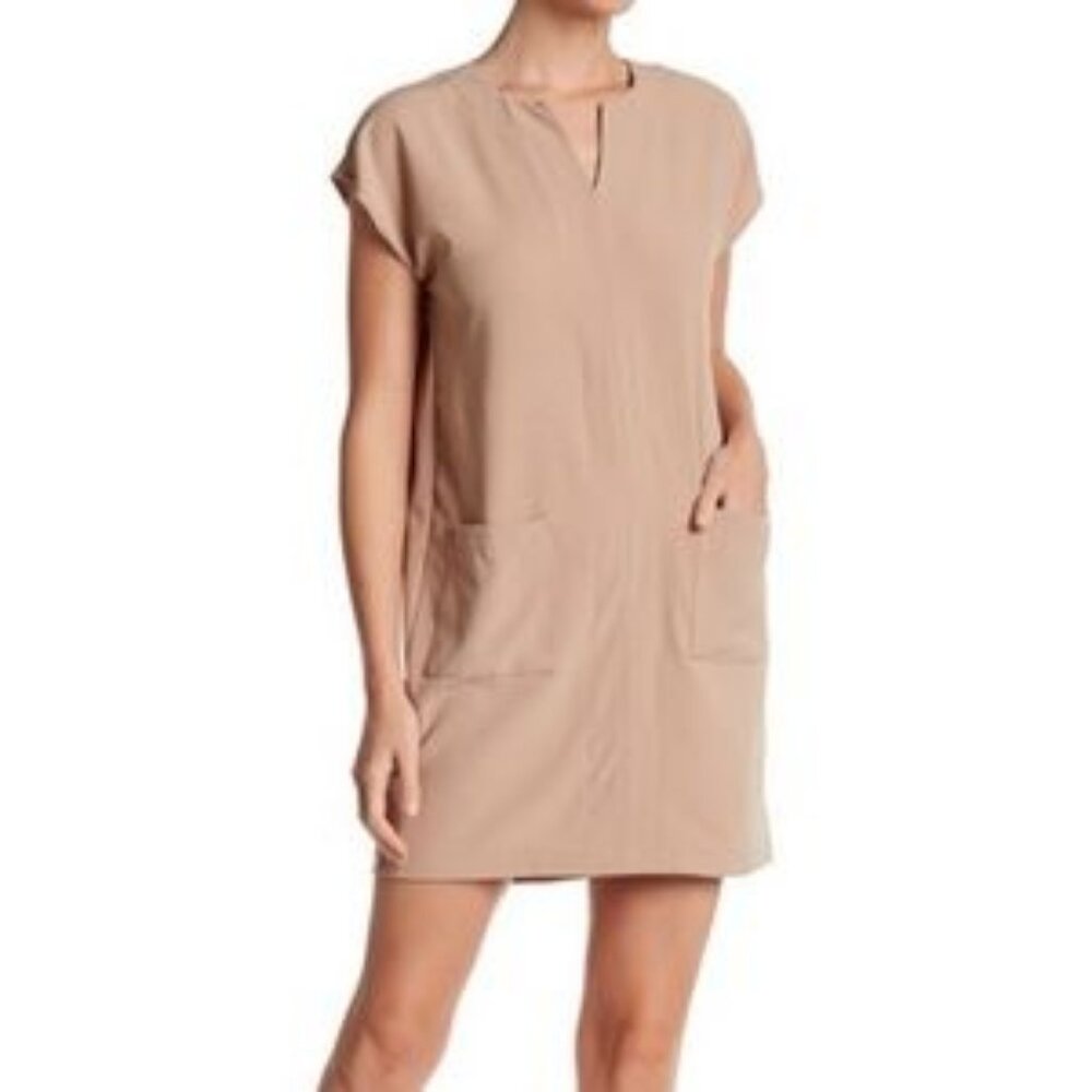 bobeau Taupe Short Sleeve Mini Shift Dress